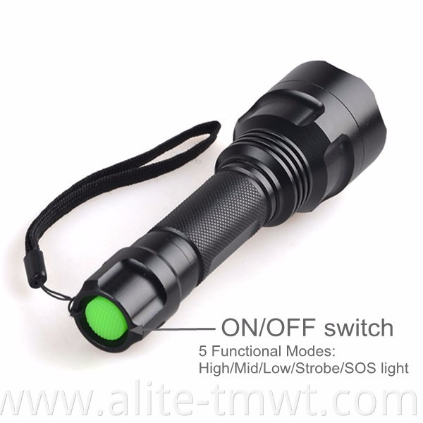 High Quality C8 Red White Green 10W T6 LED Rechargeable Flashlight With Remote Controller Tail Switch